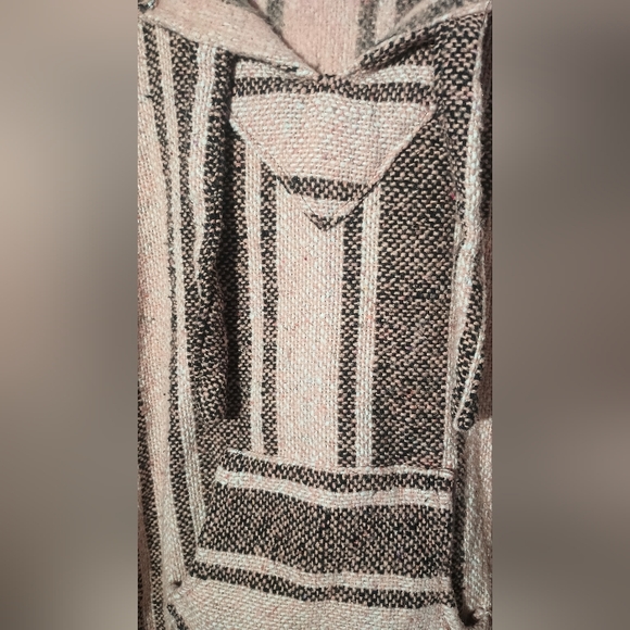 Mr. Baja Mexican Poncho Hoodie Fleece inside Pink Gray Large - Picture 7 of 13